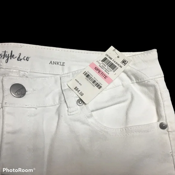 Style & Co Skinny Ankle Pant Crochet Detail Split Hem White Jeans 10P Petite 10 - Picture 4 of 16